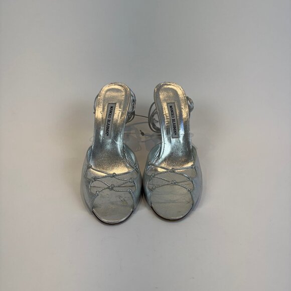 Manolo Blahnik Silver Strappy Sandals, Size 39.5 EU - Picture 2 of 16